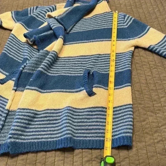 Love Sticth blue & cream stripped sweater jacket with pockets Size Large - Picture 4 of 10